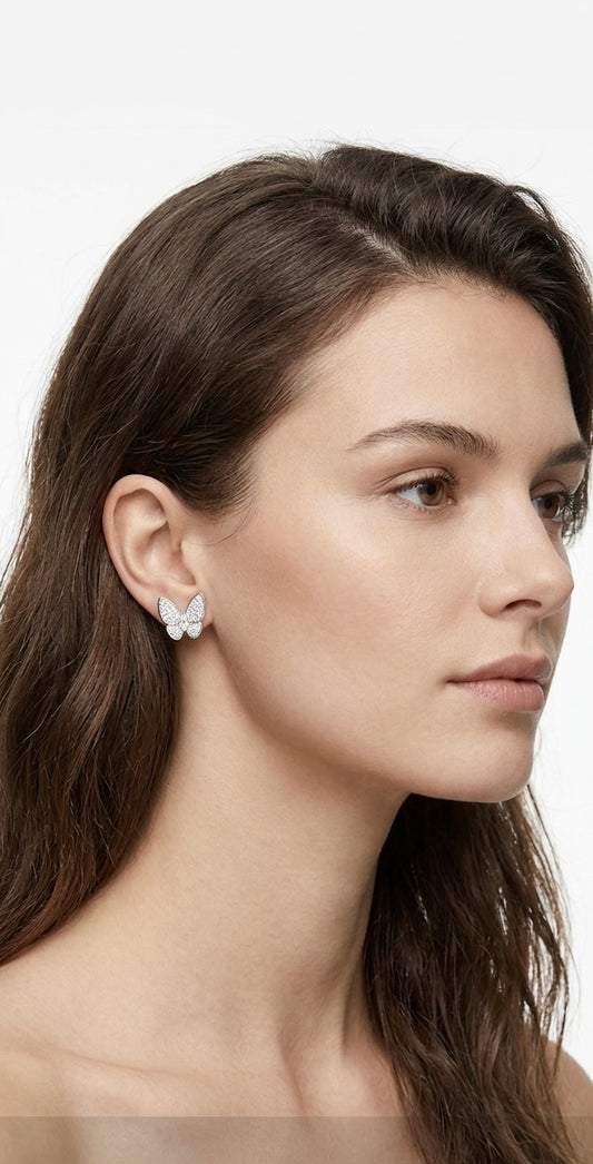 Boucles d'Oreilles Puces Papillon Majestueux -Argent