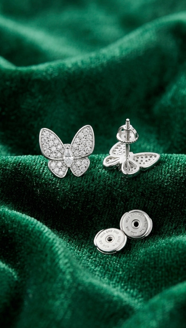 Boucles d'Oreilles Puces Papillon Majestueux -Argent