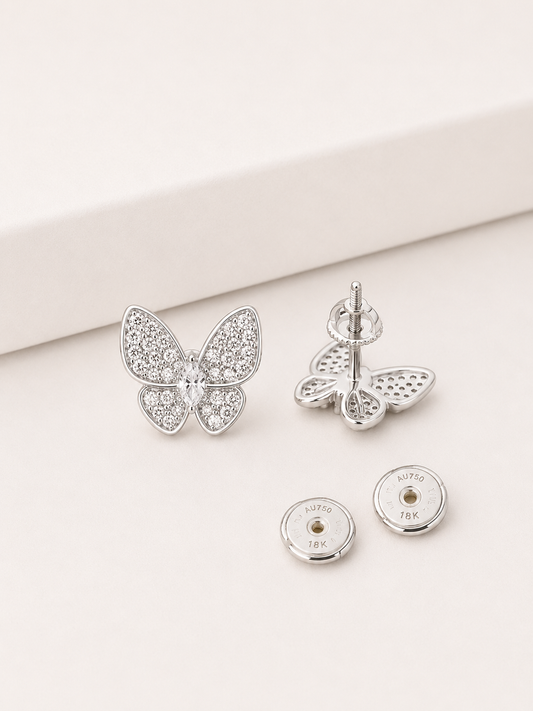Boucles d'Oreilles Puces Papillon Majestueux -Argent